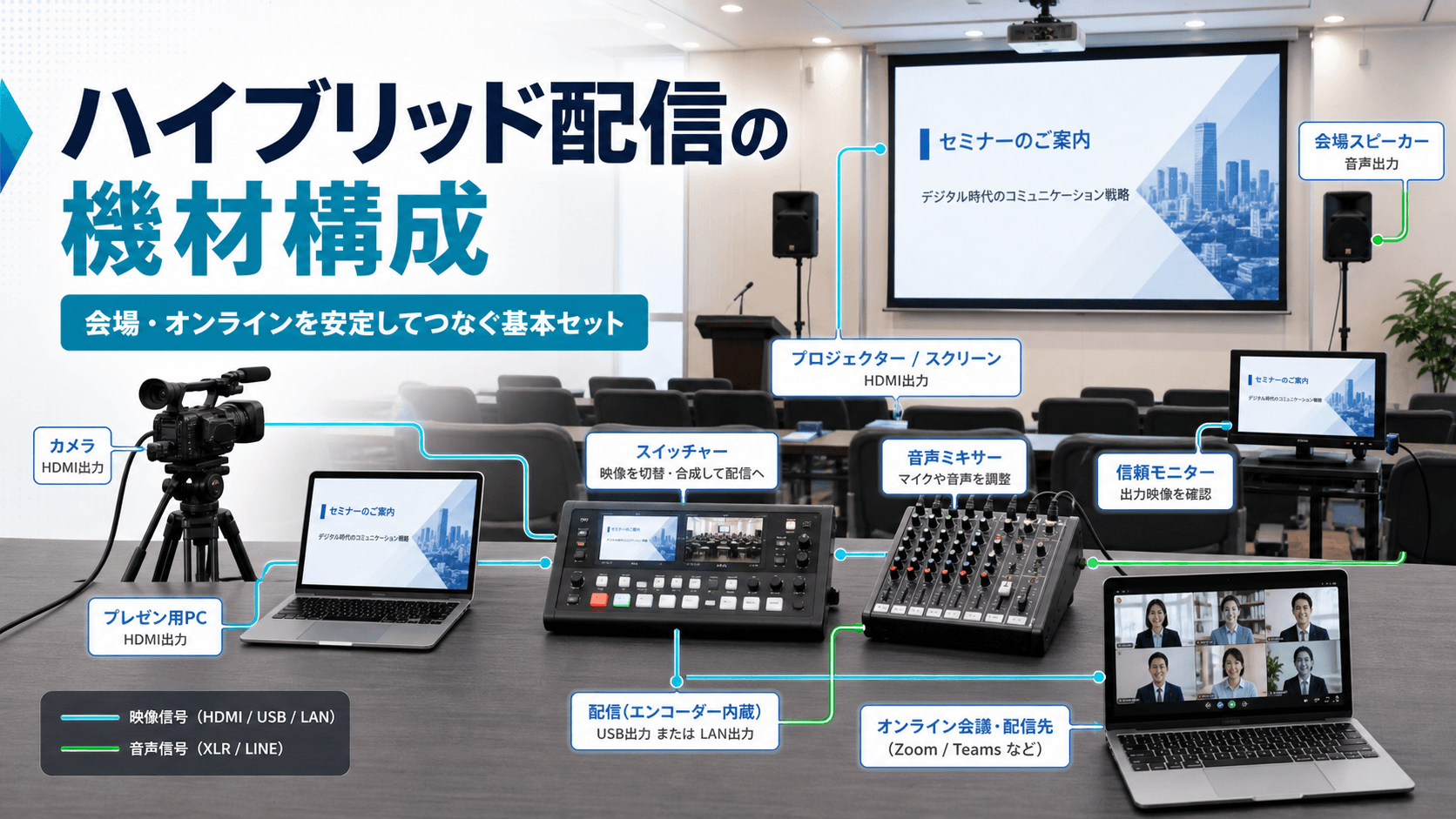 ハイブリッド配信の機材構成｜セミナー・講演会で迷わない基本セット