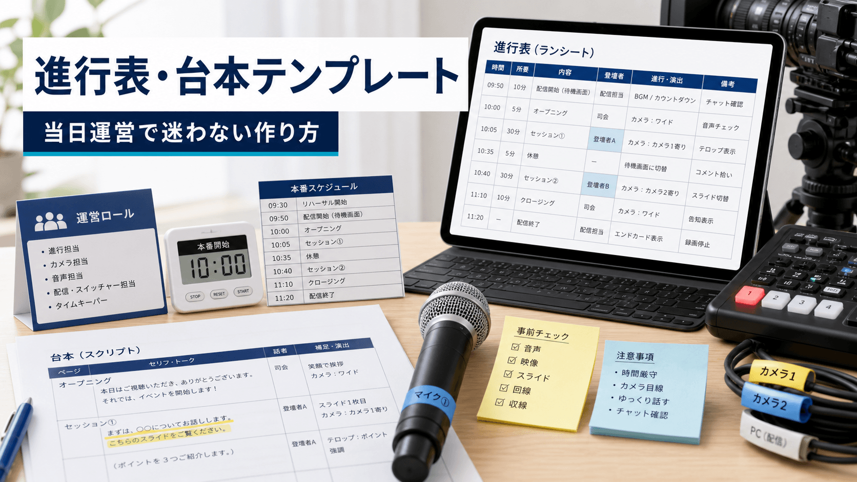 ライブ配信の進行表・台本テンプレート｜当日運営で迷わない作り方